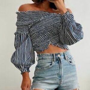 Zara Navy and White Striped Top